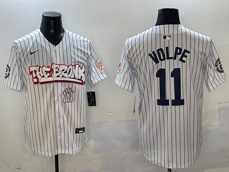 Men New York Yankees 11 Volpe White Stripe four generations Joint Name 2025 Nike MLB Jersey style 10